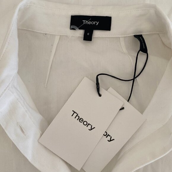THEORY | Tied-Sleeve Button-Down Dress in white Linen blend White Size  6 - Picture 7 of 13